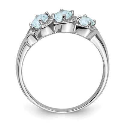 Sterling Silver Rhodium Aquamarine & Diamond Ring Size 8