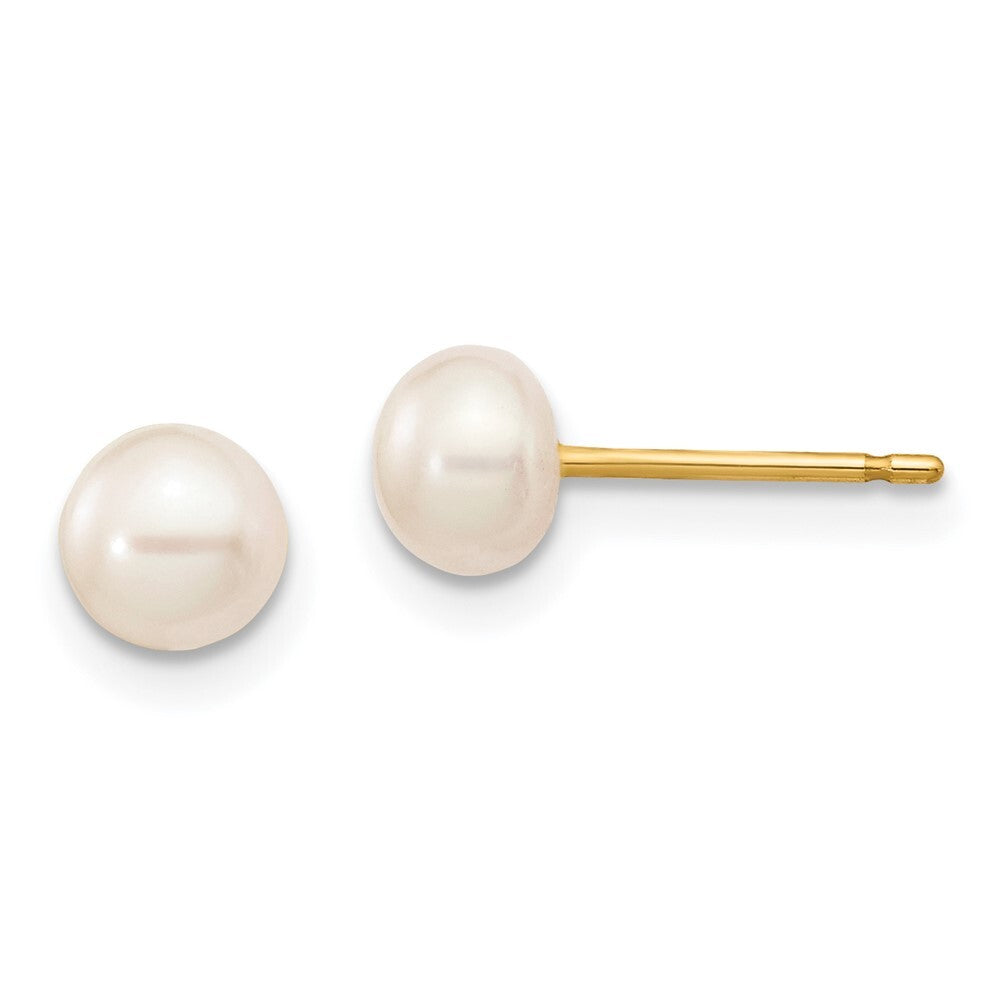 14k Yellow Gold 5-6mm Multicolor Button Cultured Pearl Stud Earrings 3 Pair Set