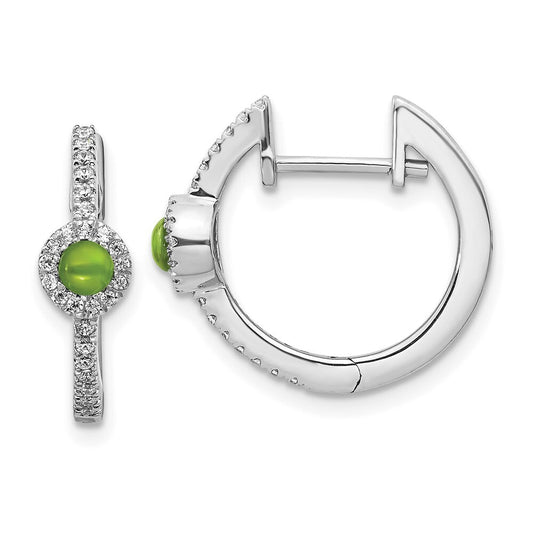 14k White Gold Diamond and Cabochon Peridot Hoop Earrings