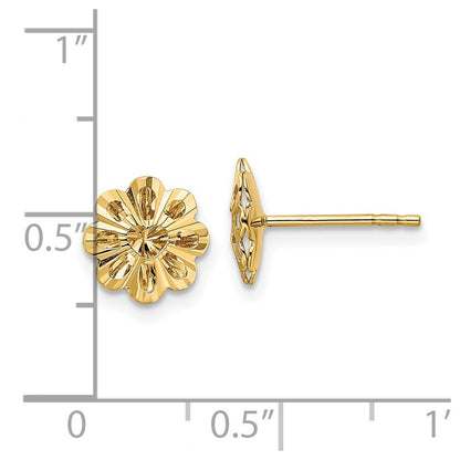 14k Yellow Gold Polished Diamond-cut Snowflake Stud Earrings Gift for Women