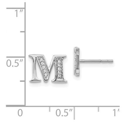 14k White Gold Diamond Initial M Stud Earrings Gift for Women