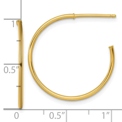 14k Yellow Gold Polished 1.2 x 25mm Solid C-Hoop Earrings Gift for Women