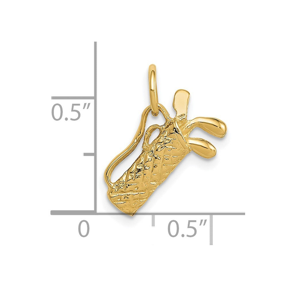 14k Yellow Gold 3-D Golf Bag Charm Pendant