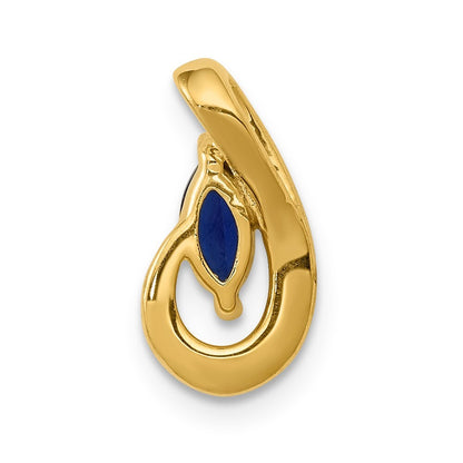 14k Yellow Gold Diamond and .28 Sapphire Teardrop Slide Pendant for Women