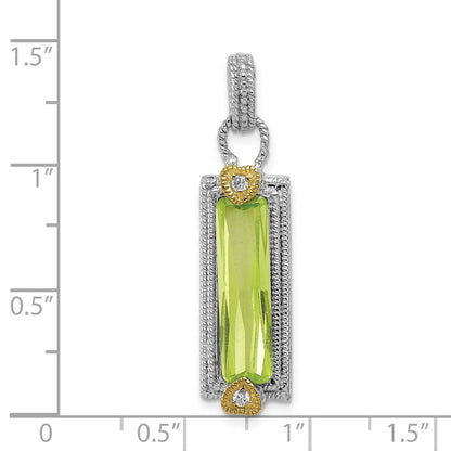 Sterling Silver & Vermeil Light Green Cubic Zirconia Pendant