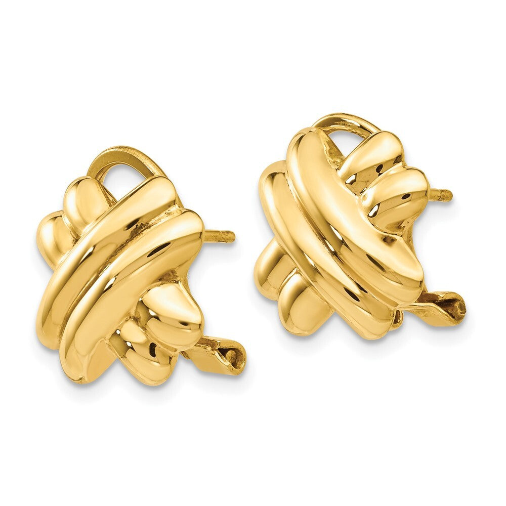 14k Yellow Gold Polished X Omega Back Stud Earrings