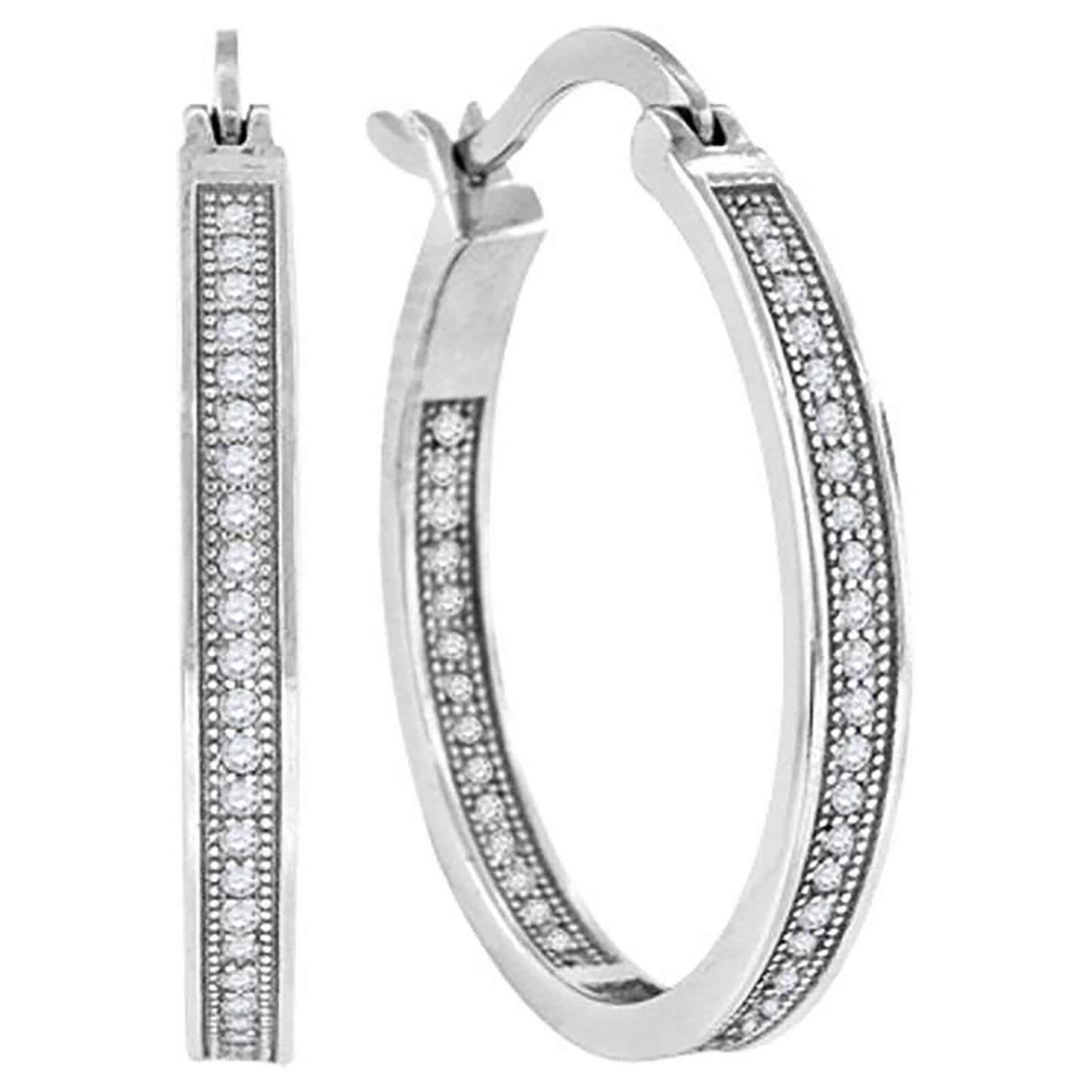 925 Sterling Silver Cubic Zirconia Single Row Hoop Earrings