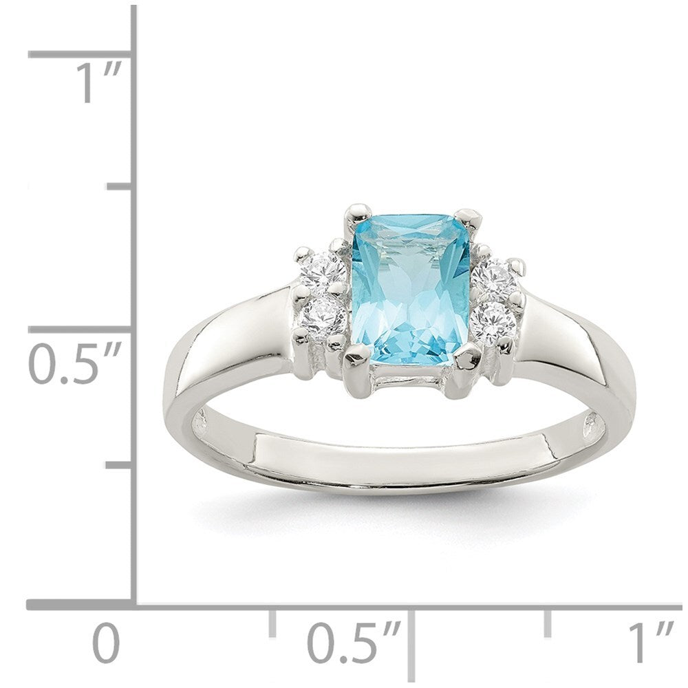 Sterling Silver Light Blue & White Cubic Zirconia Ring Size 7