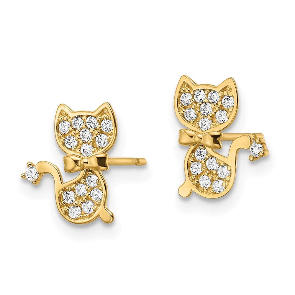 14k Yellow Gold CZ Cat Earrings
