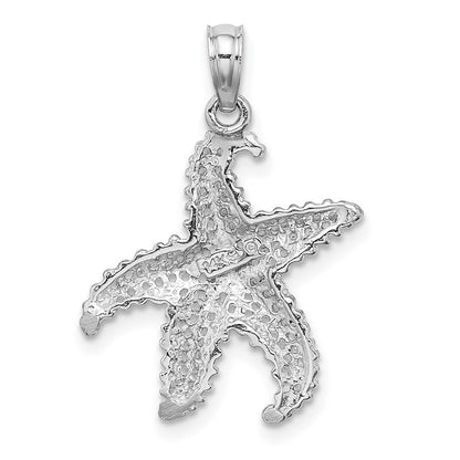 14k White Gold Polished Open-Backed Starfish Pendant for Women