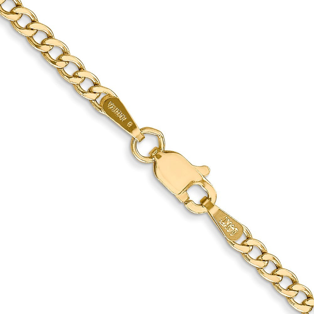 14k Yellow Gold 24 inch 2.5mm Semi-Solid Curb Chain Necklace