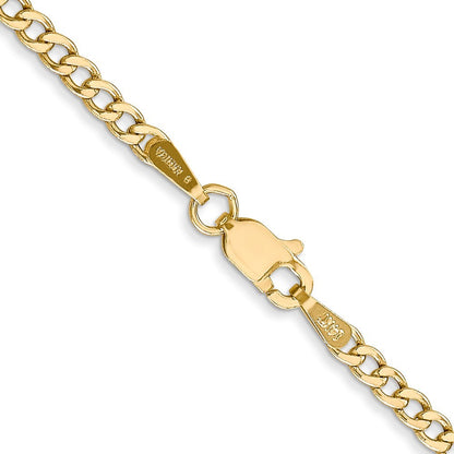14k Yellow Gold 24 inch 2.5mm Semi-Solid Curb Chain Necklace