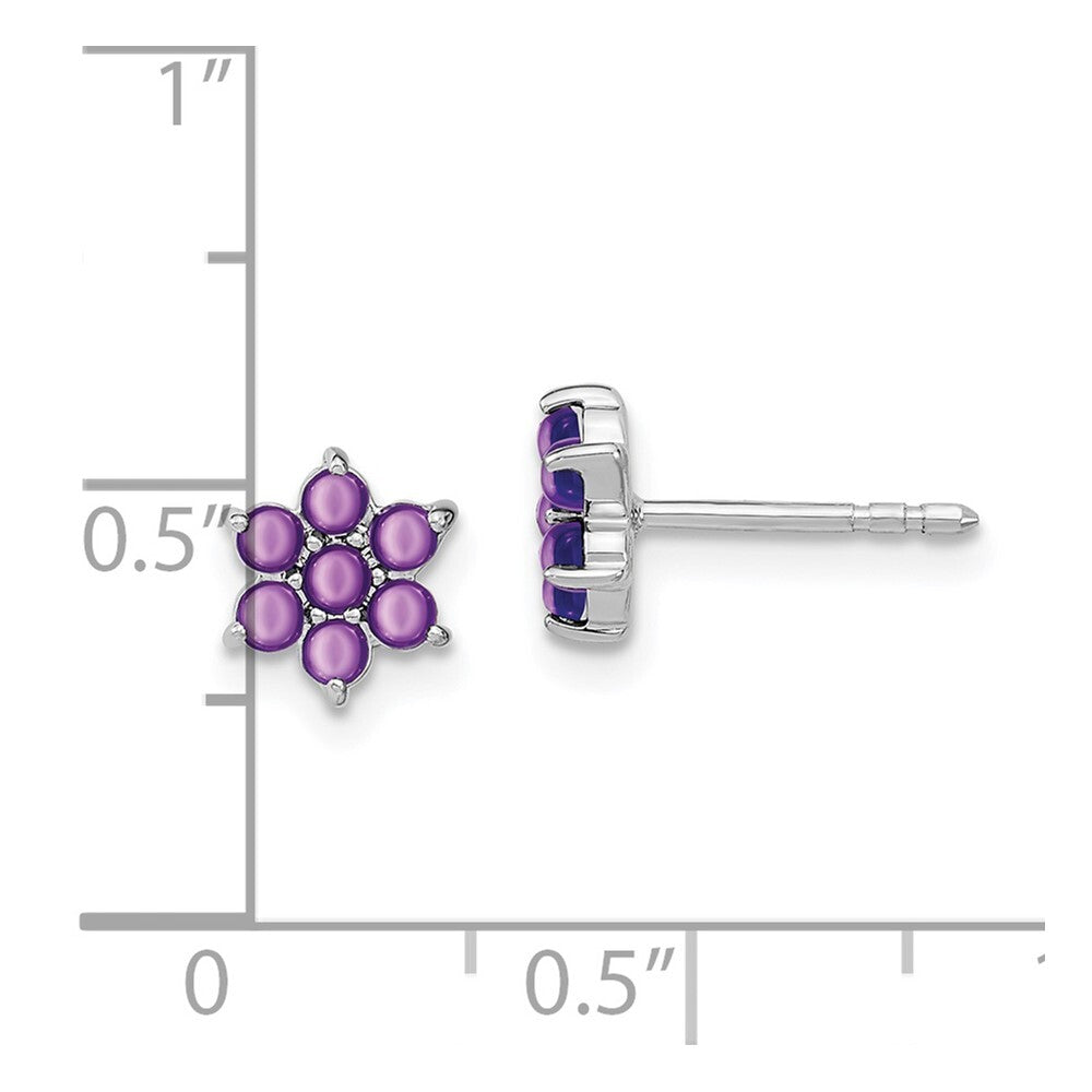 14k White Gold Amethyst Floral Stud Earrings Gift for Women