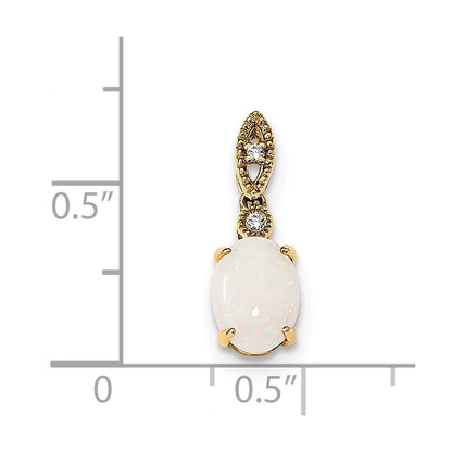 14k Yellow Gold Austrian Opal and Diamond Pendant for Women