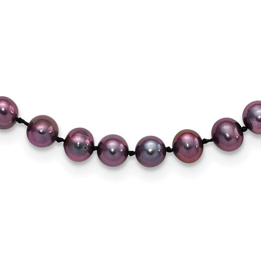 Sterling Silver 5-6mm Black Near-Round Freshwater Cultured Pearl 16" Necklace