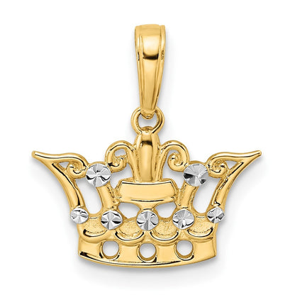 14k Yellow Gold and White Rhodium Diamond-cut Crown Pendant