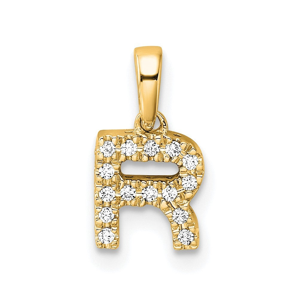 14k Yellow Gold  Diamond Letter R Initial with Bail Pendant