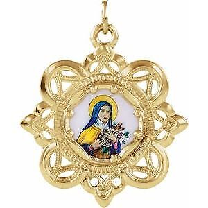 10k Yellow Gold 26x26 mm Enamel St. Theresa Medal Pendant for Women