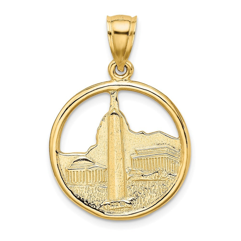 14k Yellow Gold Washington Diamond-Cut Skyline Circle Charm