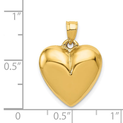 14k Yellow Gold Polished 3-D Puffed Heart Pendant for Women
