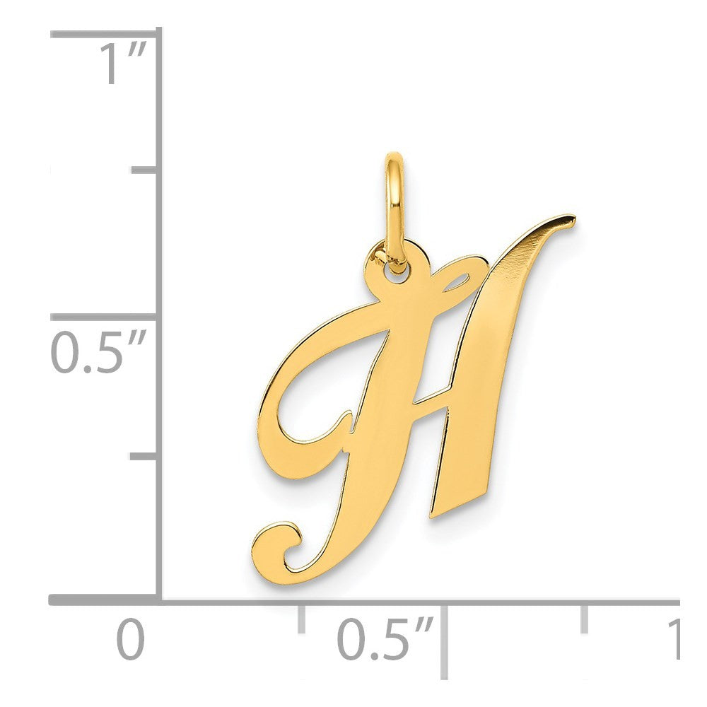 14k Yellow Gold Small Fancy Script Letter H Initial Charm Pendant