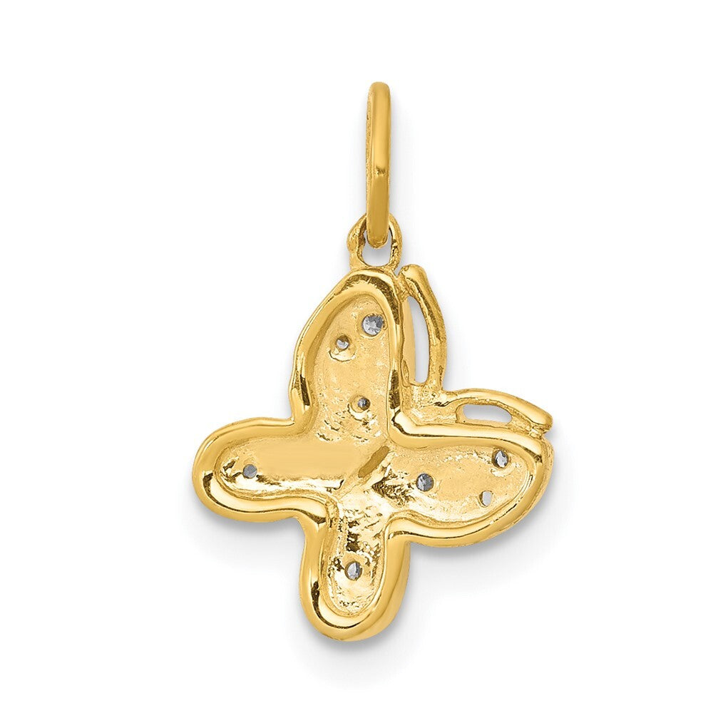 14k Yellow Gold Diamond Butterfly Charm Pendant for Women