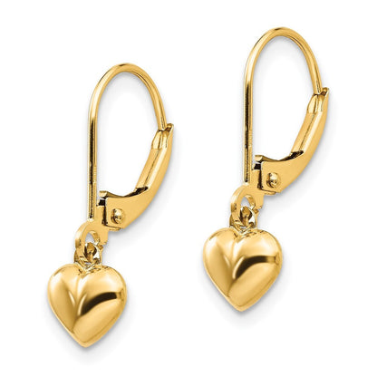 14k Yellow Gold Puffed Polished Heart Drop Drop Dangle Earrings