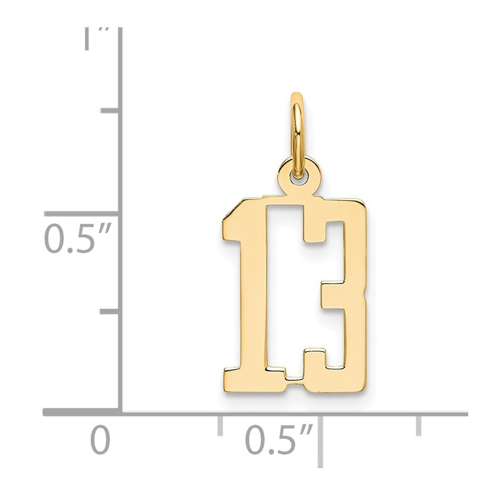 14k Yellow Gold Small Elongated Number 13 Charm Pendant for Women