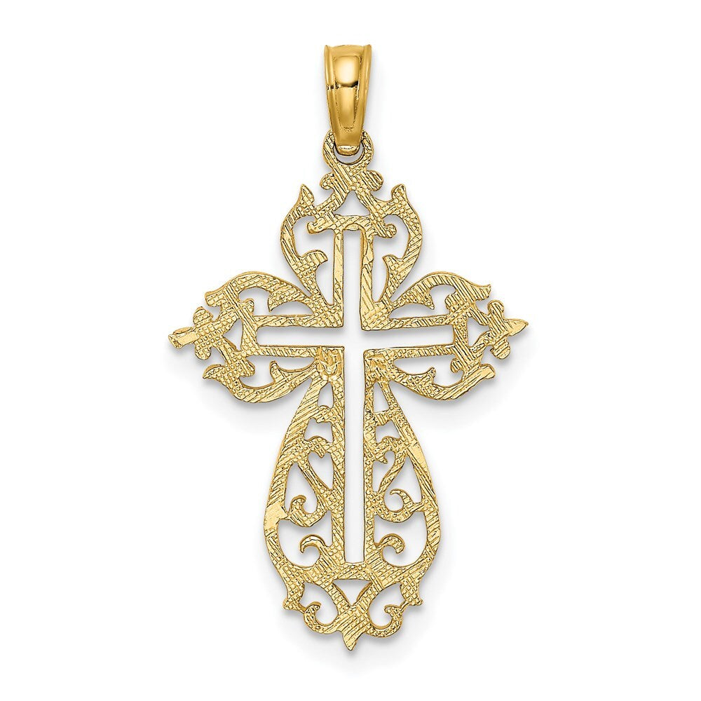 14k Yellow Gold Cut-Out Scroll Framed Cross Charm Pendant for Women