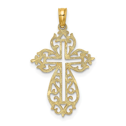 14k Yellow Gold Cut-Out Scroll Framed Cross Charm Pendant for Women