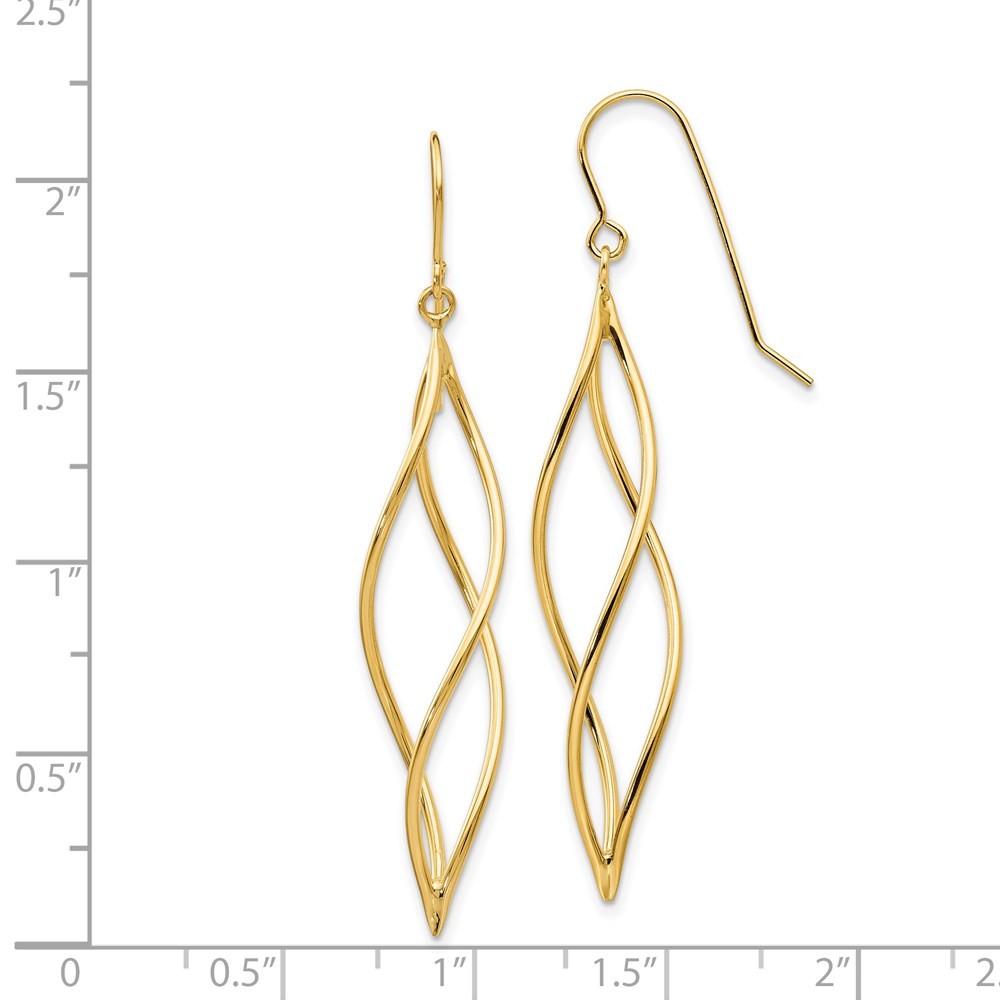 14k Yellow Gold Polished Long Twisted Dangle Earrings