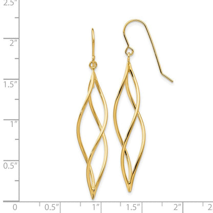 14k Yellow Gold Polished Long Twisted Dangle Earrings