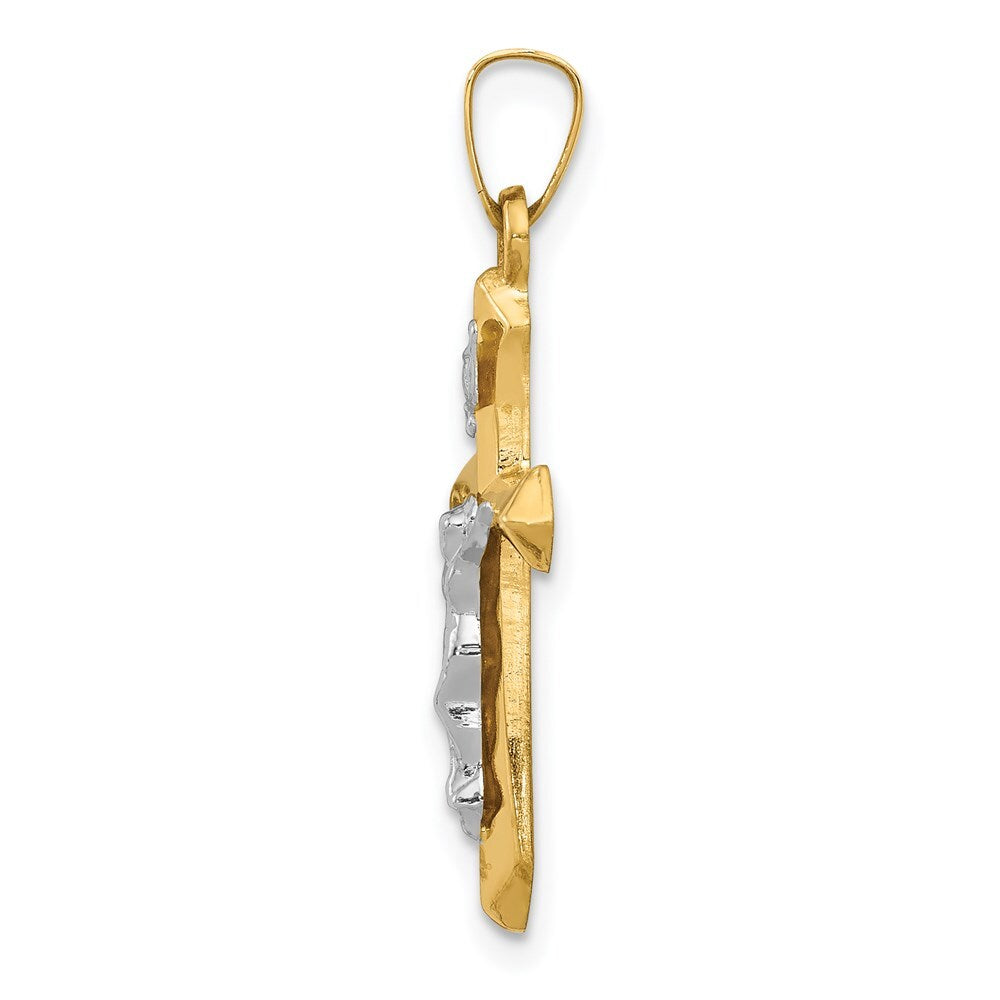 14k Two-tone Gold Polished INRI Crucifix Pendant for Women