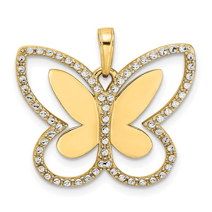 14k Yellow Gold and White Rhodium Diamond-cut Butterfly Pendant