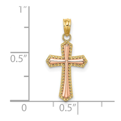 14K Two-tone w/ Beaded Trim Cross Charm
