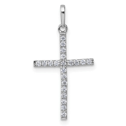 14k White Gold Polished Cubic Zirconia Latin Cross Pendant