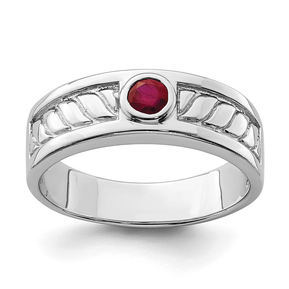 Sterling Silver Rhodium-plated Men's Ruby Ring Size 10