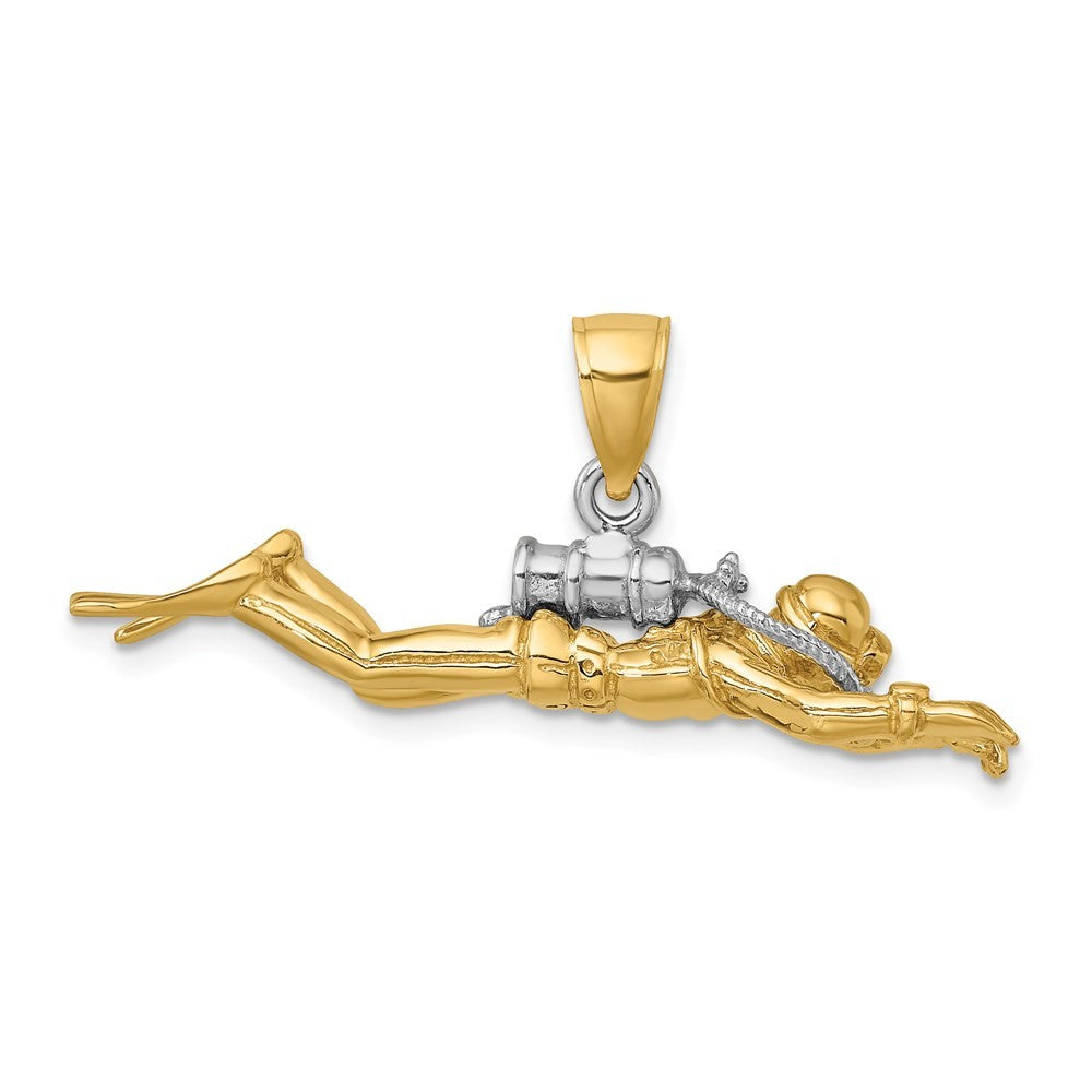 14k Yellow Gold w Rhodium 3-D Male Scuba Diver Charm