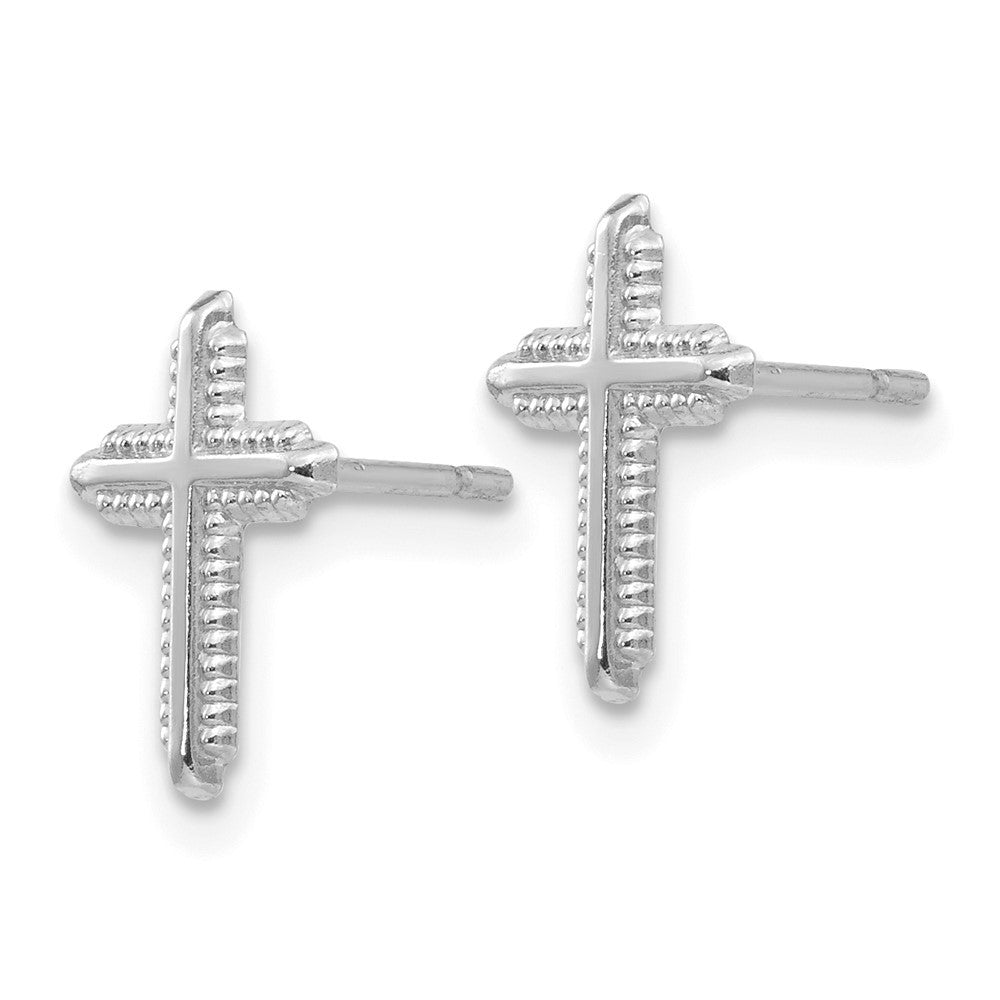 14K White Gold Polished Cross Earrings