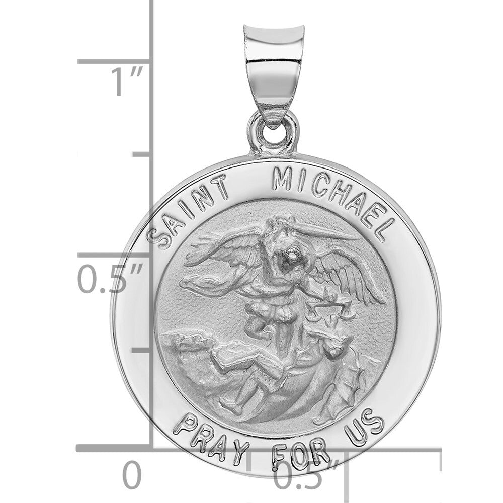 14k White Gold Polished/Satin St Michael Medal Hollow Pendant for Women