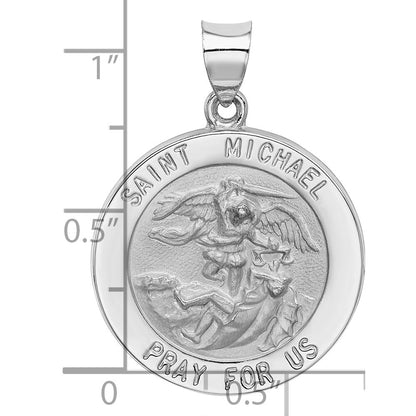 14k White Gold Polished/Satin St Michael Medal Hollow Pendant for Women