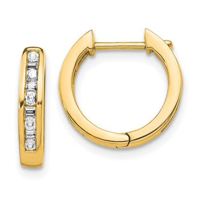 14k Yellow Gold Round & Baguette Diamond Hinged Hoop Earrings