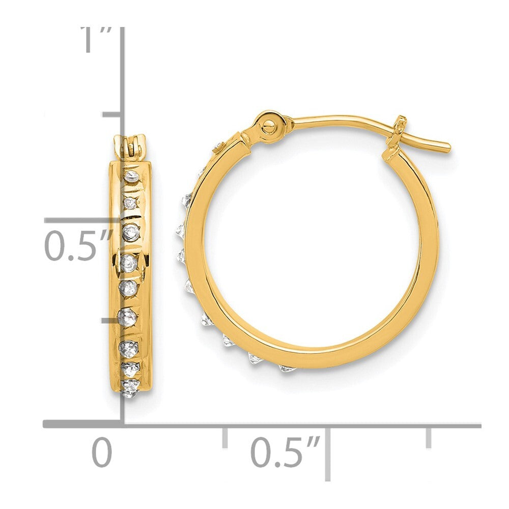 14k Yellow Gold Diamond Fascination Polished Hoop Earrings Gift for Women