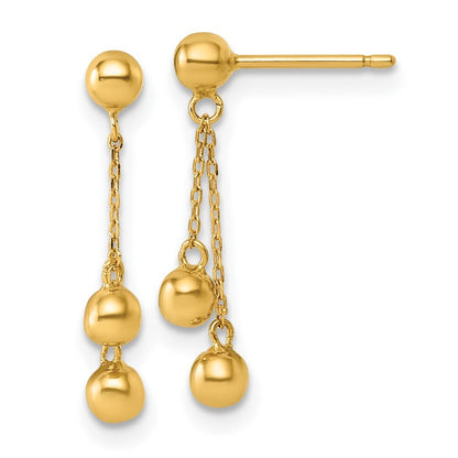 14k Yellow Gold Polished Dangle Ball Earrings Gift for Women