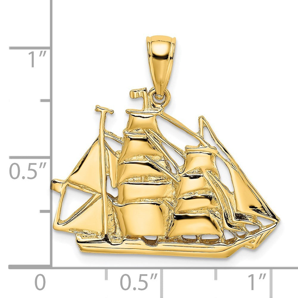14k Yellow Gold 2-D Polished Sailing Ship Charm Pendant