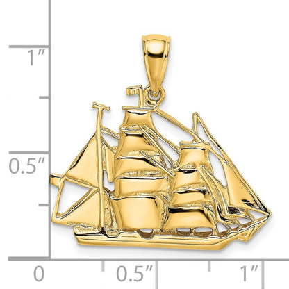 14k Yellow Gold 2-D Polished Sailing Ship Charm Pendant