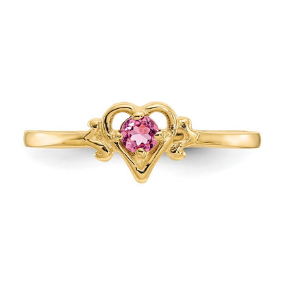 14K Yellow Gold Pink Tourmaline Birthstone Heart Ring