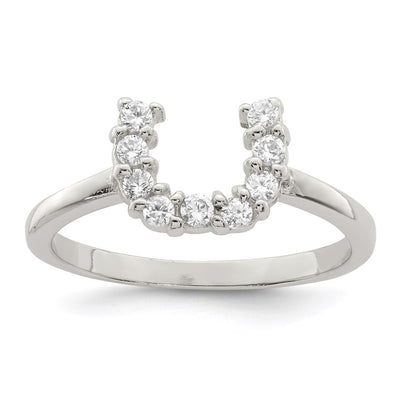 Sterling Silver Rhodium-plated Polished U Shaped Cubic Zirconia Ring Size 7