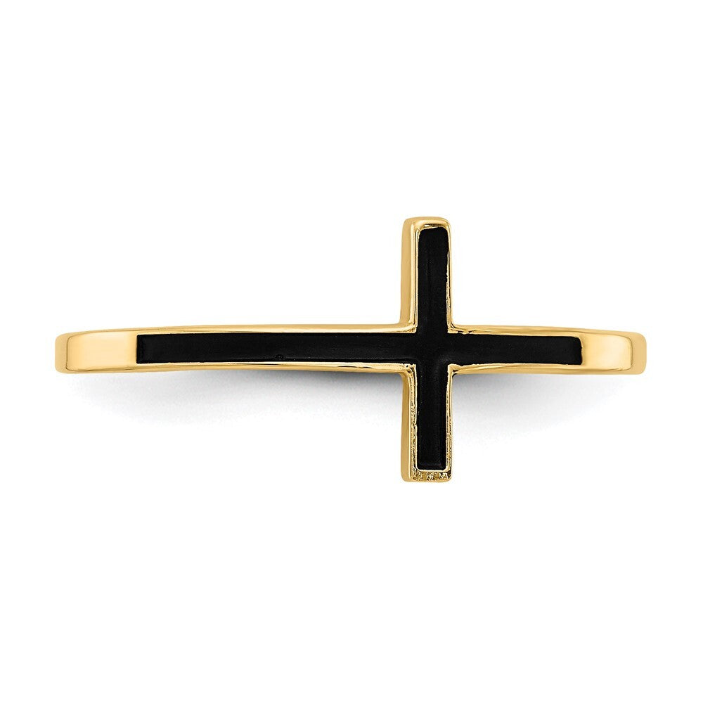 14K Yellow Gold Antiqued Sideways Cross Ring