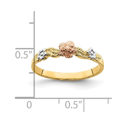 14K Two-tone Gold White Rhodium Flower Ring